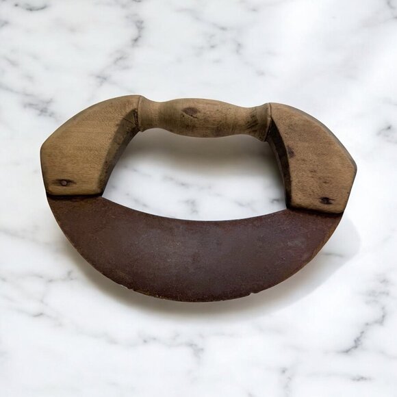 Antique Chopping Ulu Kitchen Knife , Hand Forged, Curved, Half Moon Blade - Picture 2 of 12